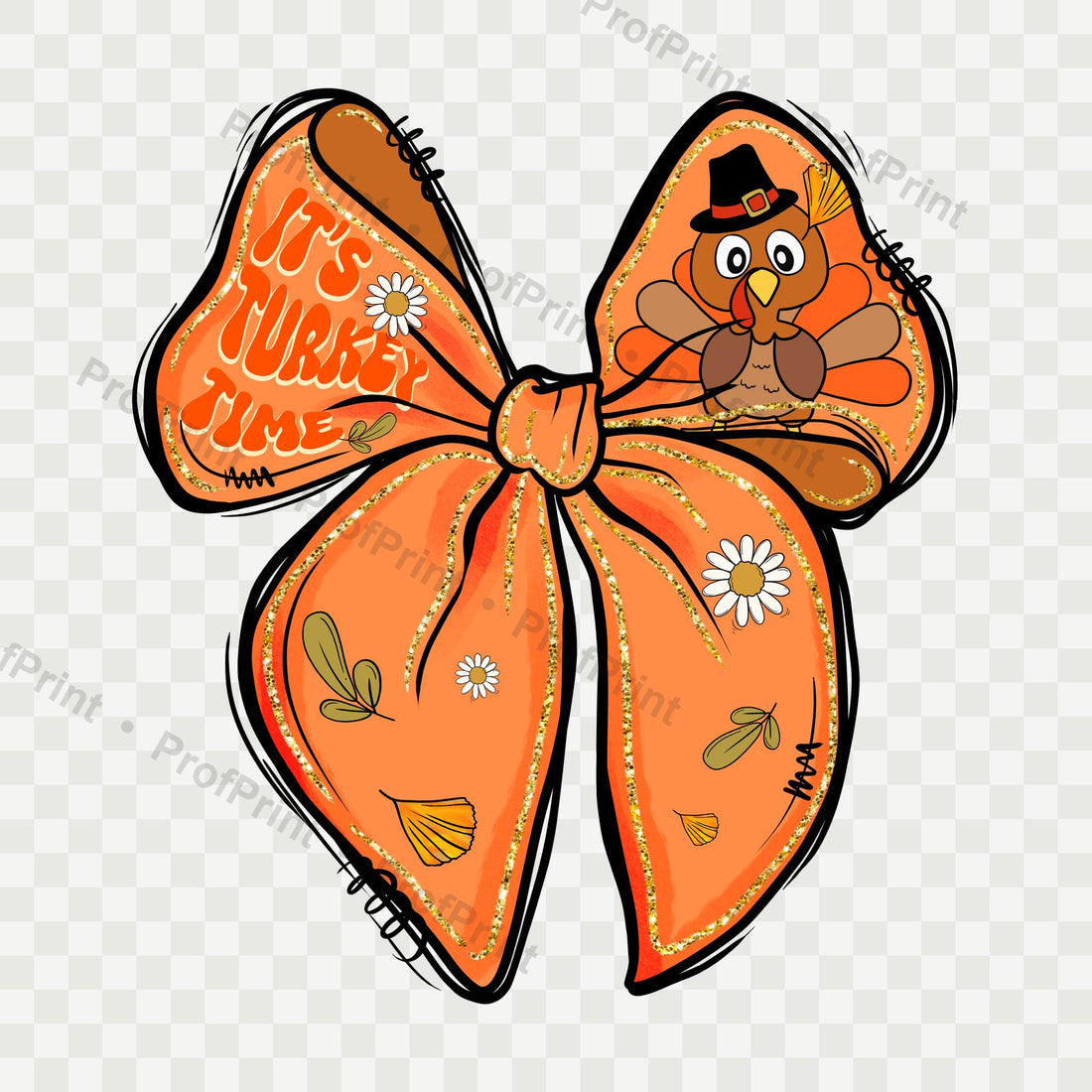 Turkey Time Bow DTF Transfer