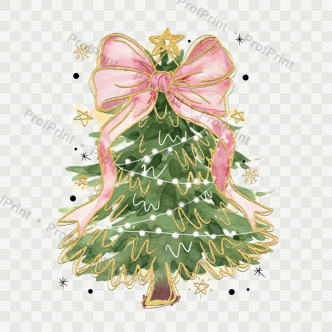 Pink Bow Christmas Tree DTF Transfer