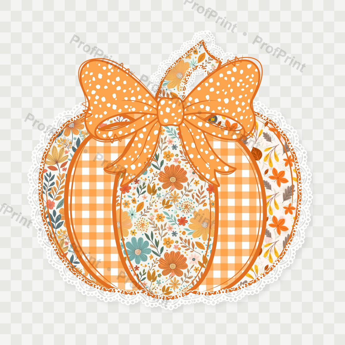 Gingham Bow Fall Pumpkin DTF Transfer