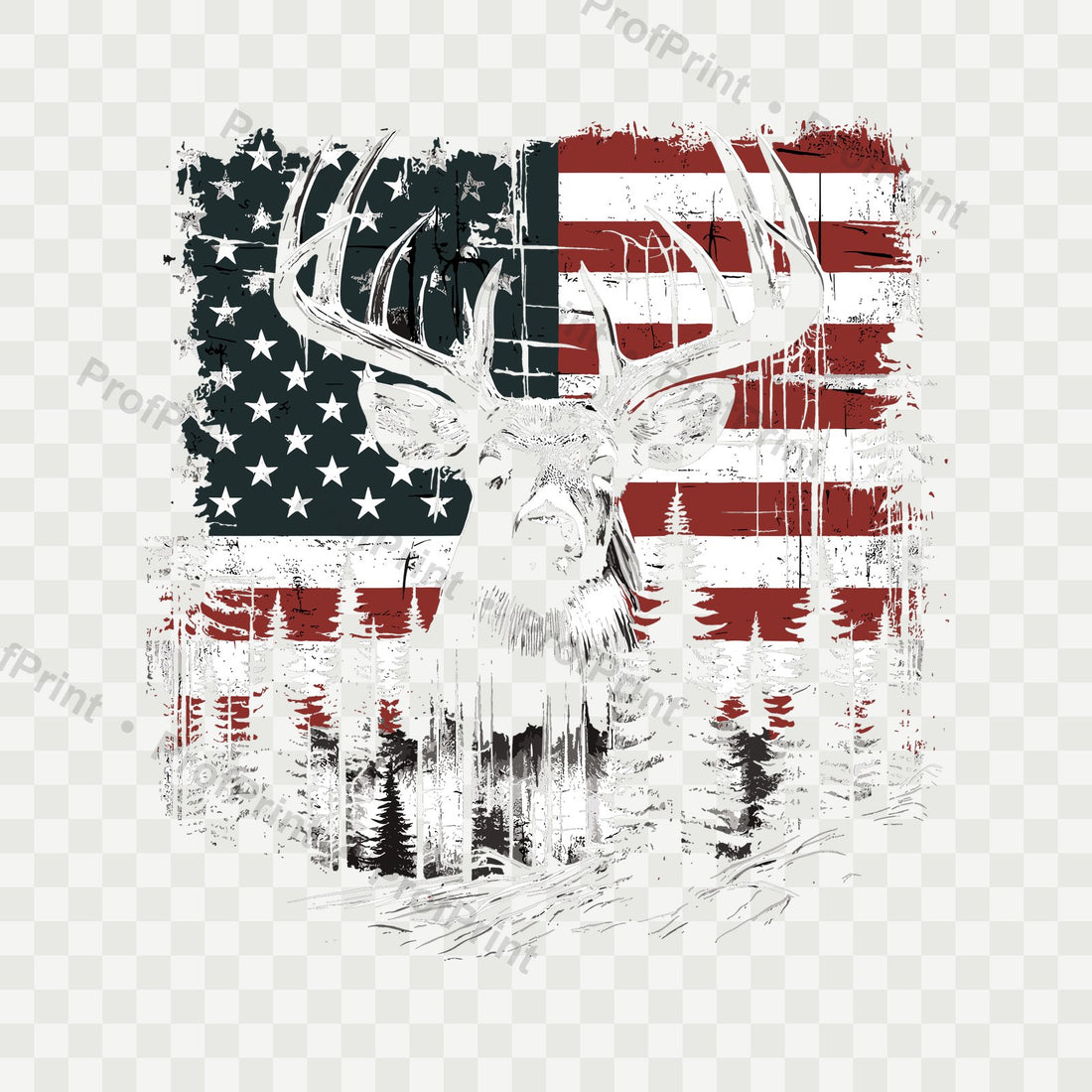 Patriotic American Flag Deer DTF Transfer